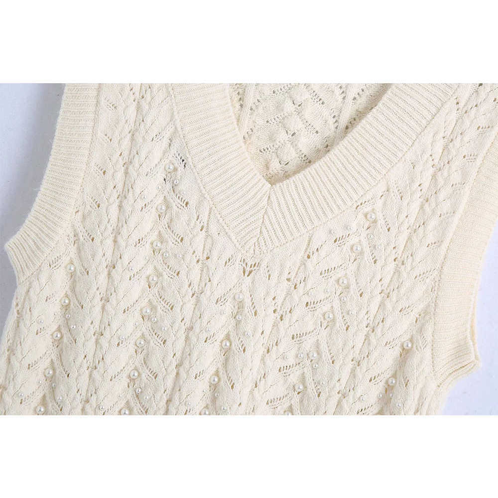 Spring Winter Women Knit Sweater Vest Pearl decoration V-Neck Woman Sweaters Casual Fashion Elegant Lady Pullover Tops 210709