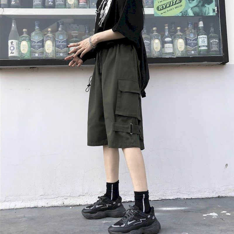Men women's Cargo shorts Korean students loose summer wide leg casual short pants Retro punk style Streetwear unisex hip hop 210714