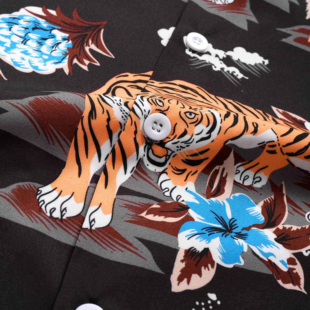 Mens Hawaiian Flower Tiger Printed Shirt Fashion Top Men Casual Breathable Short Sleeve Shirts 210527
