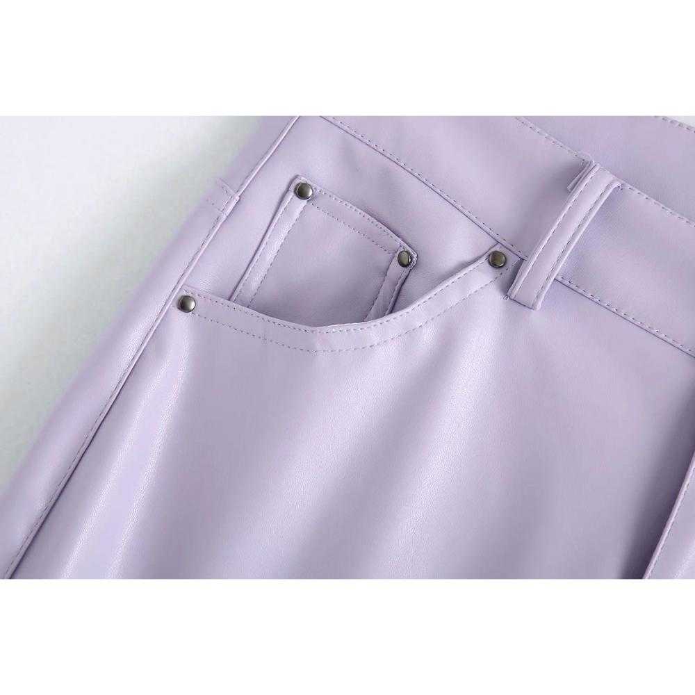 Women Trousers Hight-waist Faux Leather five-pocket Trousers Zip Fly Female Pants pantalon femme mujer 210709