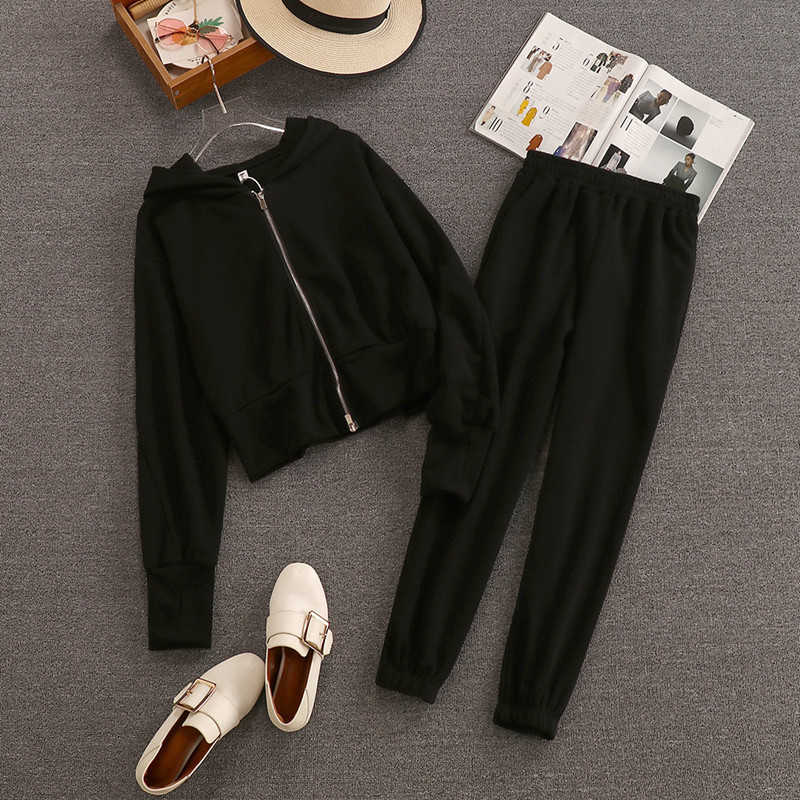 DEAT Women Black Hooded Sweater Long Pants Arrivals Two Piece Set Temperament Fashion Spring Summer 11D776 210709