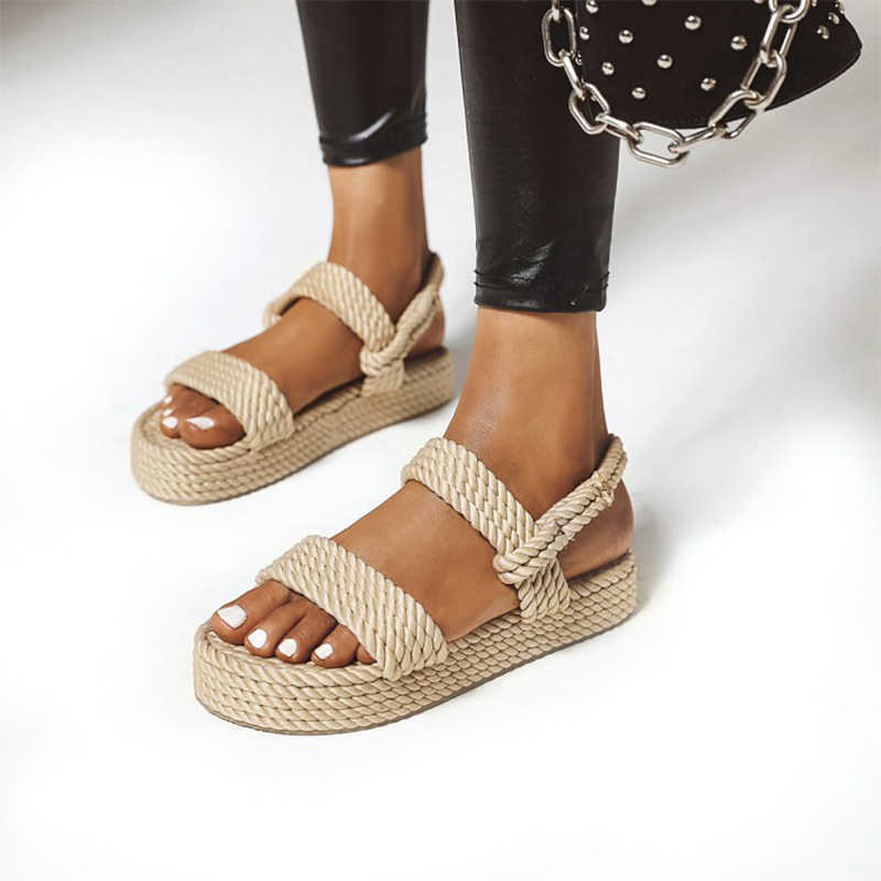 

2020 Summer Women Sandals Female Platform Wedges Shoes Woman Hemp Gladiator Ladies Home Women's Comfortable Footwear Plus Size Y0721, Apricot