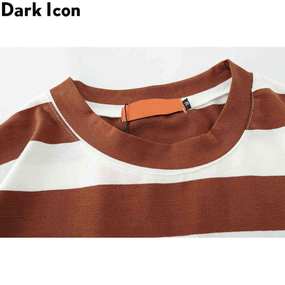 Letter Embroidery Big Stripe Men's T-shirt Streetwear Cotton Tshirts fro Men Man Cloth 210603
