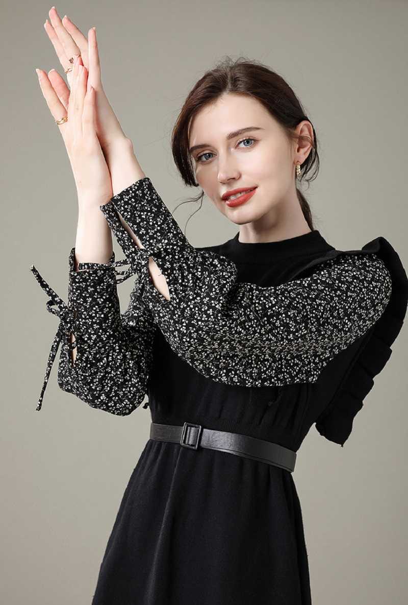 Autumn Women Ruffles Knitted Patchwork Corduroy Long Sleeve Dress Elegant Slim Ladies Party Dresses Vestidos With Belt 210525