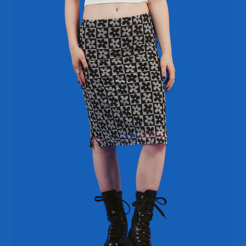 Chic Street Girls Y2k Style Daisy Skirt Women 90s Vintage Mesh Midi Skirts Female Harajuku High Waist Sexy Bodycon Skinny Skirt 210309