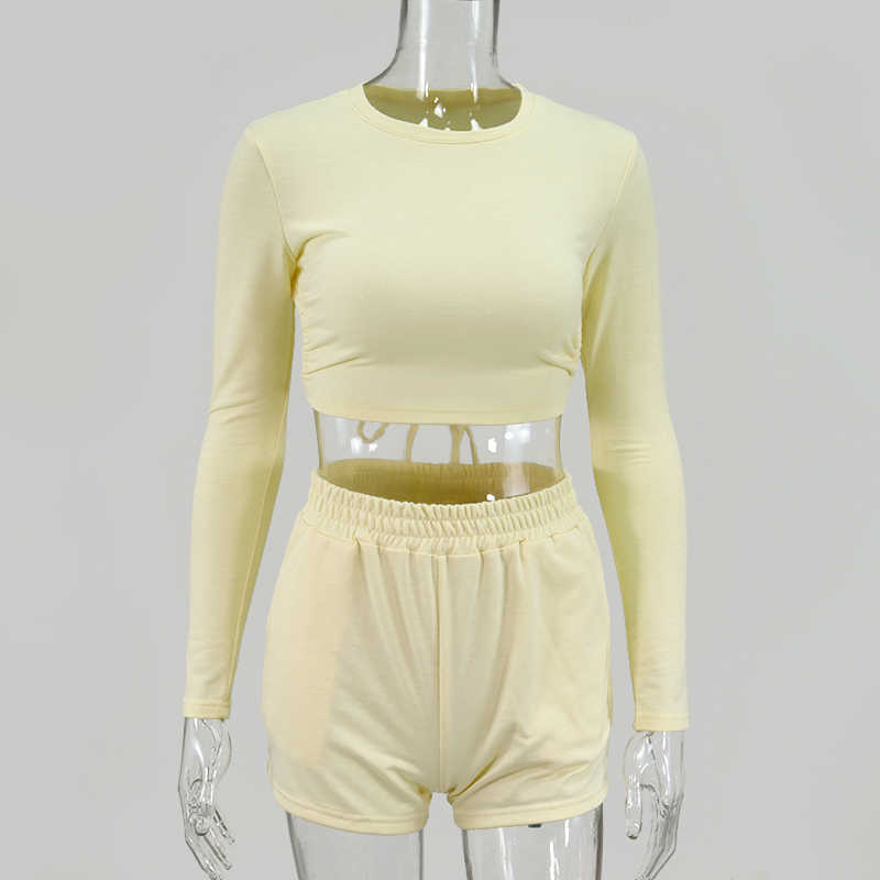 Colysmo Mini Shorts Set Tracksuit Women Summer Back Cut Out Sexy Crop Top Two Piece Womens Solid Casual 2 Clothes 210527