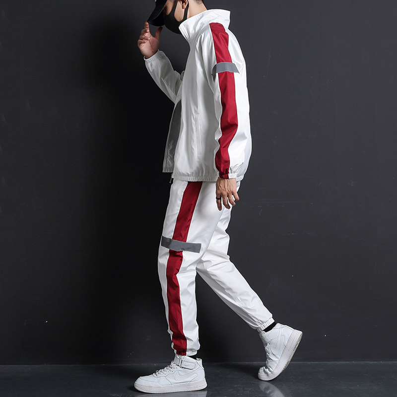 Men Fashion Tracksuit Spring Autumn Reflective Sweatshirt Sweatpants Tracksuit Set Men Patchwork Slim Fit Sweat Suits 201210