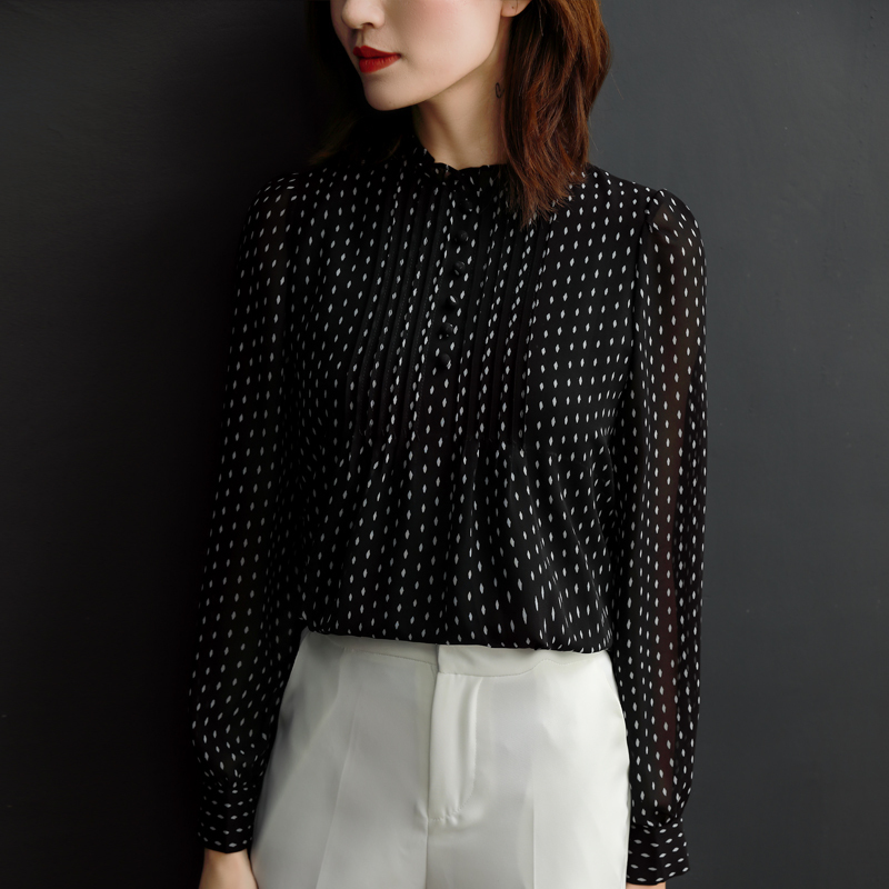 Women Spring Autumn Style Plus Size 4XL Chiffon Blouse Long Sleeve Office Blouse Polka Dot Printed Loose Shirt Feminine 11859 210225