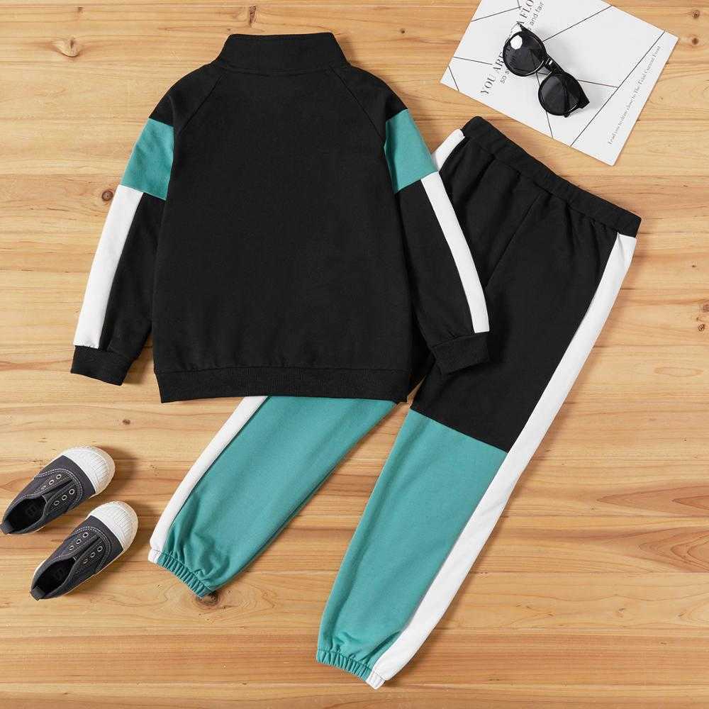 Spring and Autumn Kid Boy Zip Half Sweatshirt & Sweatpants Set for 4-9Years Clothing Sets 210528