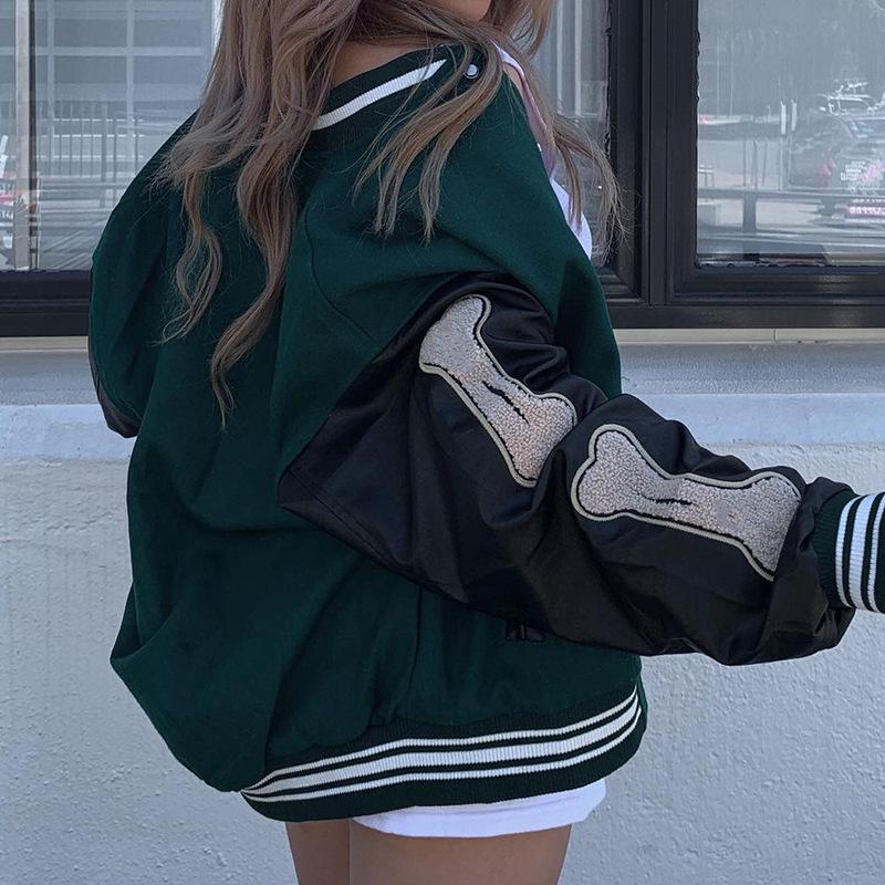 Women' Jackets 2021 Spring Autumn Patchwork Bone Baseball Uniform Bomber Jacket For Women Fashion Retro Clothes Streetwear Oversized Coat, Black
Women' Jackets 2021 Spring Autumn Patchwork Bone Baseball Uniform Bomber Jacket For Women Fashion Retro Clothes Streetwear Oversized Coat, Black
