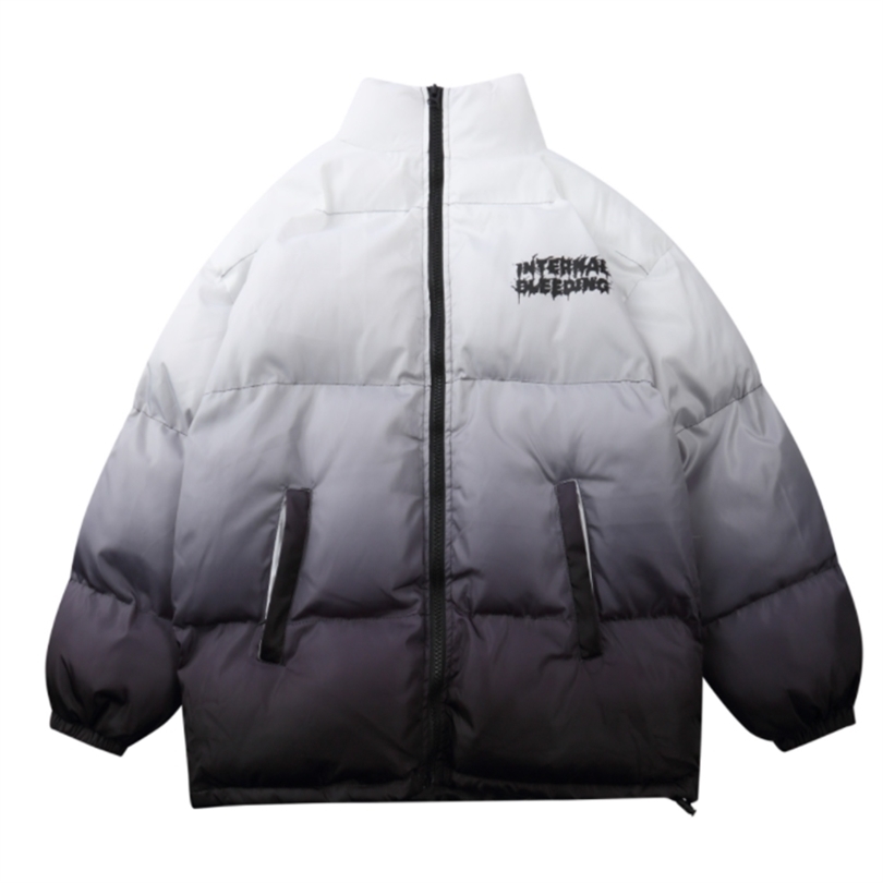 Hip Hop Oversized Jacket Parka Gradient Streetwear Mens Harajuku Cotton Winter Padded Coat Warm Outwear Blue 211214Z