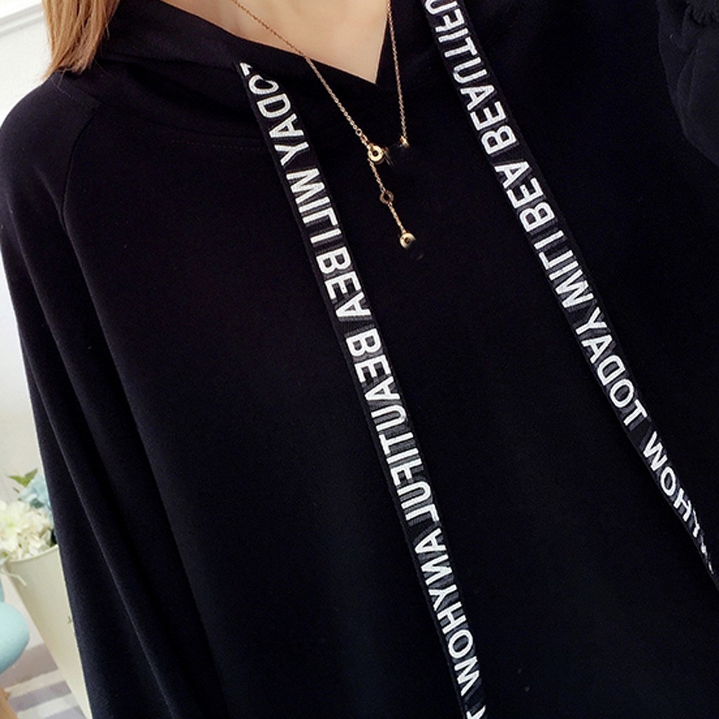 Letter Hoodie Dress Womens Pullover Loose Print Drawstring Long Sleeve Long korean Hoodie Sweatshirt Tops sudaderas para mujer LJ201103