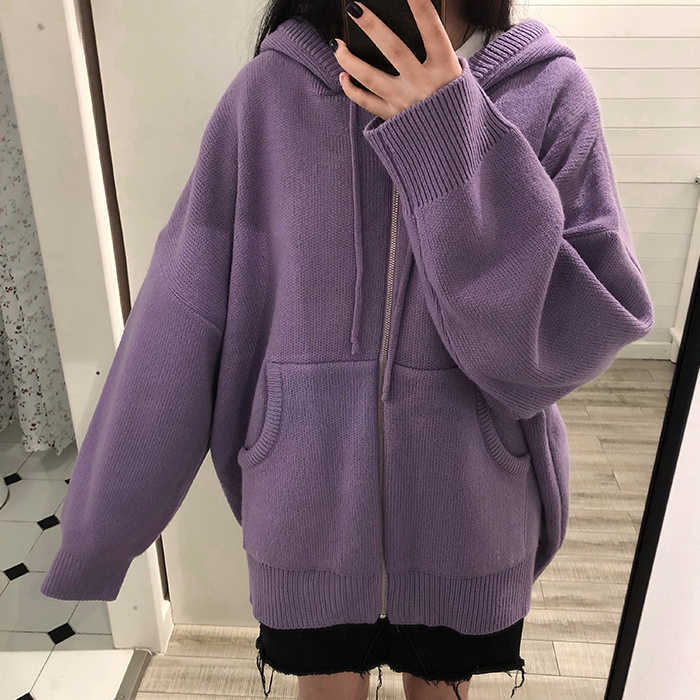 Nomikuma Thicken Solid Oversized Sweater Hooded Coat Korean Pockets Long Sleeve Jacket Autumn Winter Knitted Cardigan 6C400 210805