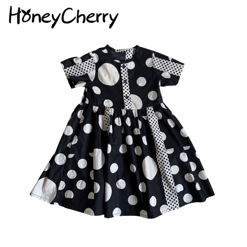 summer girls black and white contrast geometric element pattern dress kids dresses for 210702
summer girls black and white contrast geometric element pattern dress kids dresses for 210702