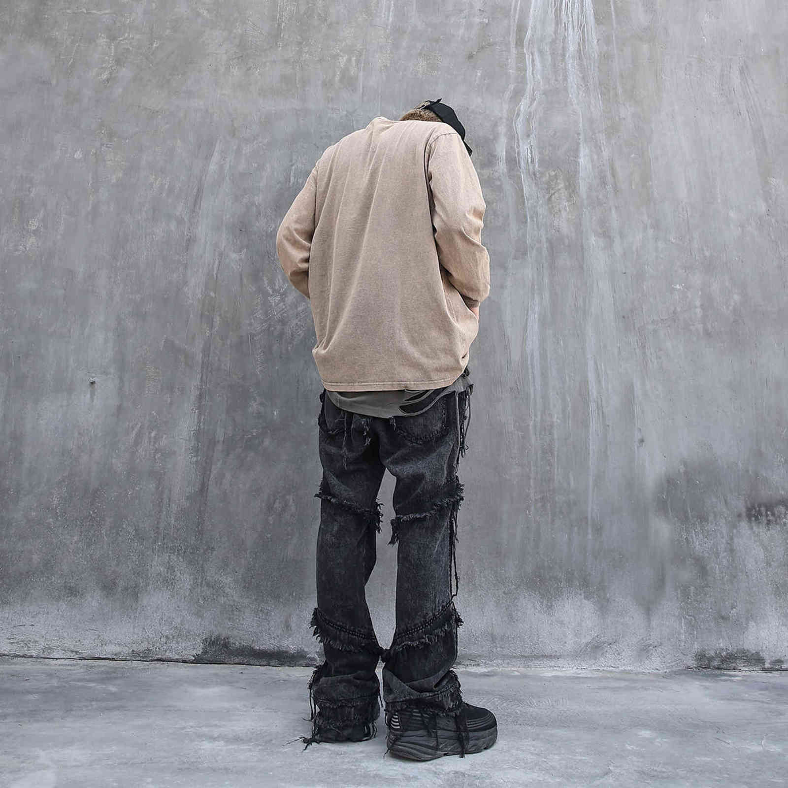UNCLEDONJM Hip hop flare jeans men clothing wide leg jeans streetwear black goth clothes jeans for men 211120