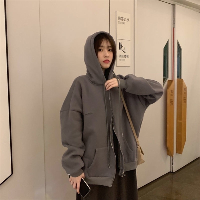 plus size Hoodies Women Harajuku streetwear kawaii oversized zip up sweatshirt clothing korean style long sleeve tops 201212