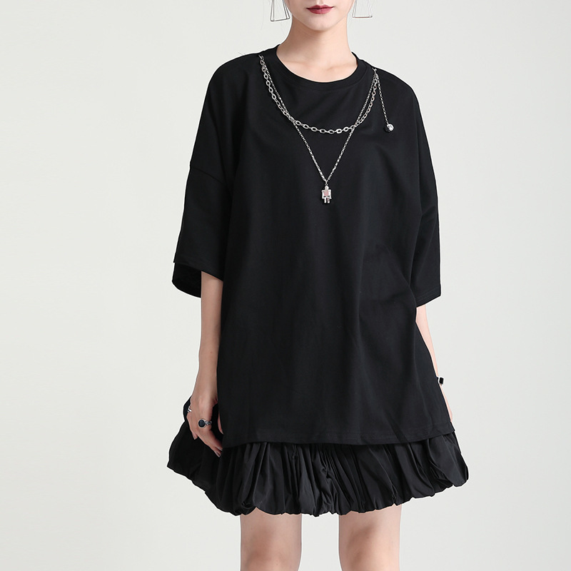 Chic Detachable Chains Short Sleeve T Shirt Summer Loose Simple Solid Woman Tshirts Fashion Personality Design Tee 210524, Black
Chic Detachable Chains Short Sleeve T Shirt Summer Loose Simple Solid Woman Tshirts Fashion Personality Design Tee 210524, Black