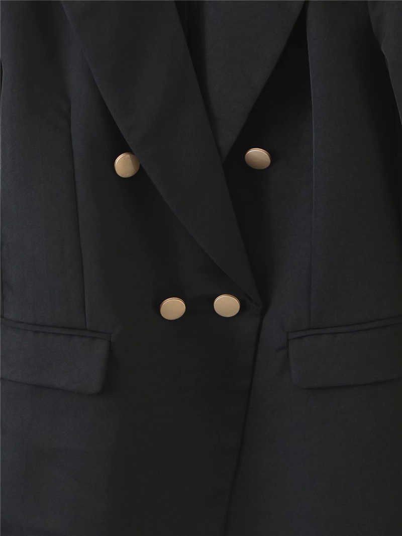 vintage women black blazer office ladies full sleeve jackets causal female double breasted suits chic girls sets 210527