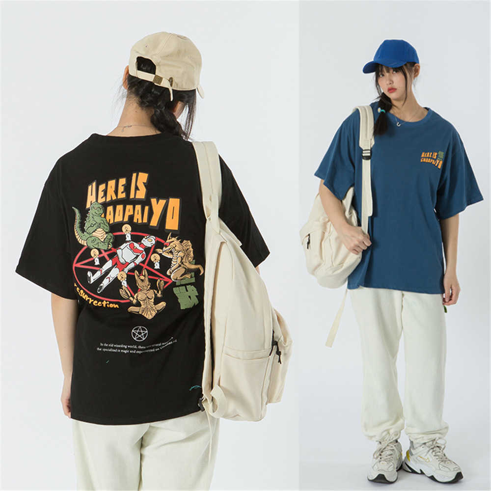 Men's T-shirt Japanese Anime Characters Short Sleeve Printed Oversized Cotton Casual Harajuku Streetwear Top Tshirts Clothing 210601