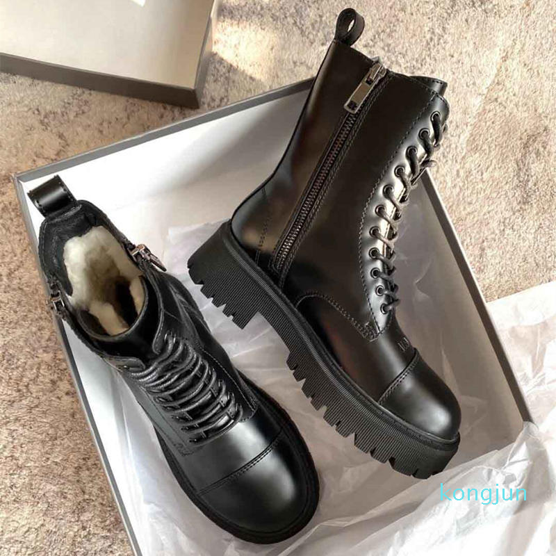Designer- Winter ankle boot for womens tractor platform black calfskin genuine leather lace-up boots Martin bootie Luxury shoes Size35-40