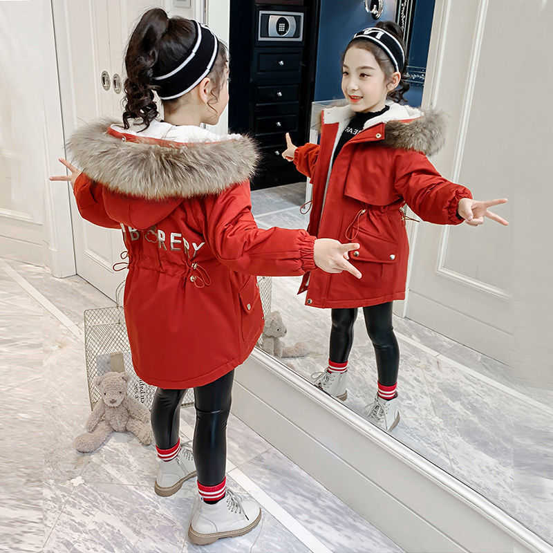 5 6 8 10 12 Years Old Young Girls Warm Coat Winter Parkas Outerwear Teenage Outdoor Outfit Children Kids Fur Hooded Jacket 210916