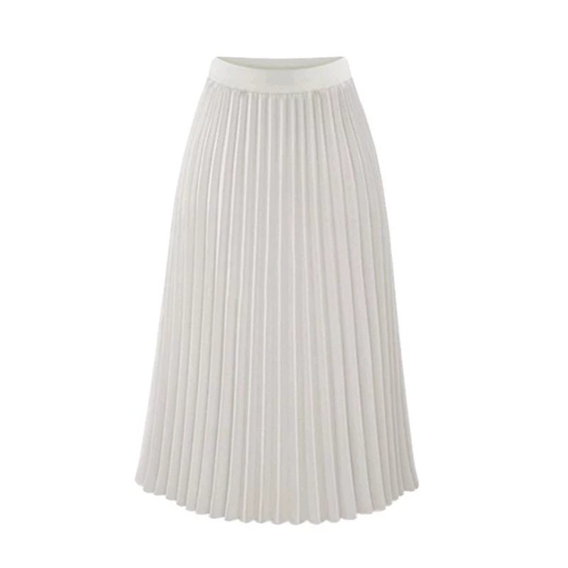 Pink Pleated Skirt Women Plus Size Atumn Elegant White High Waist Long Skirt Black Casual Ladies Chiffon Skirt Mujer Faldas 210306