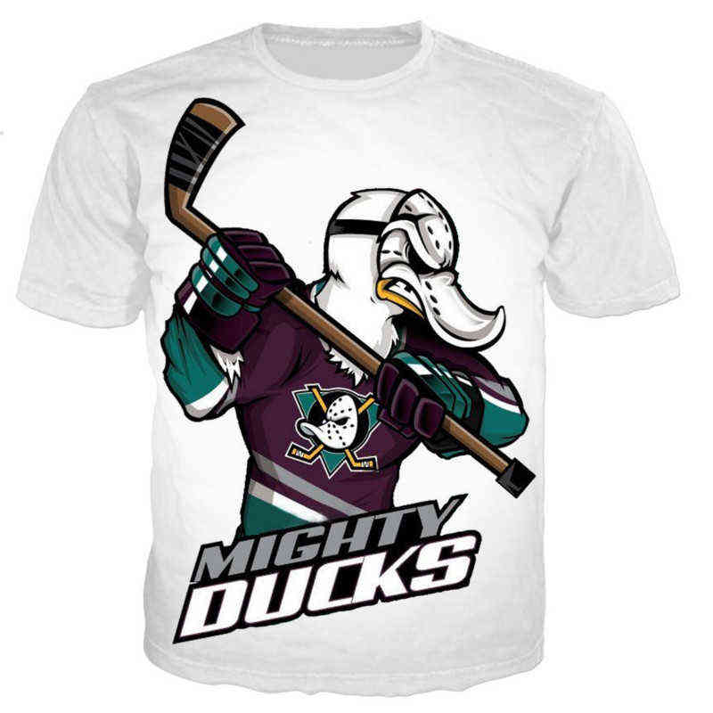 New Summer Mighty Duck Funny 3d Printing T-shirt Ice Hockey Movie Top Stick Ice Hockey Pad Helmet Short-sleeved T-shirt G1203
