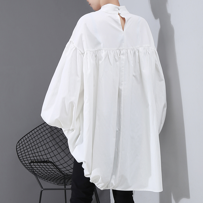 Lantern Sleeve Woman Casual Style Tops Black White Hipster Blouse Oversized Draped Lady Tunic Feminine Shirt chemise femme 5887 210225