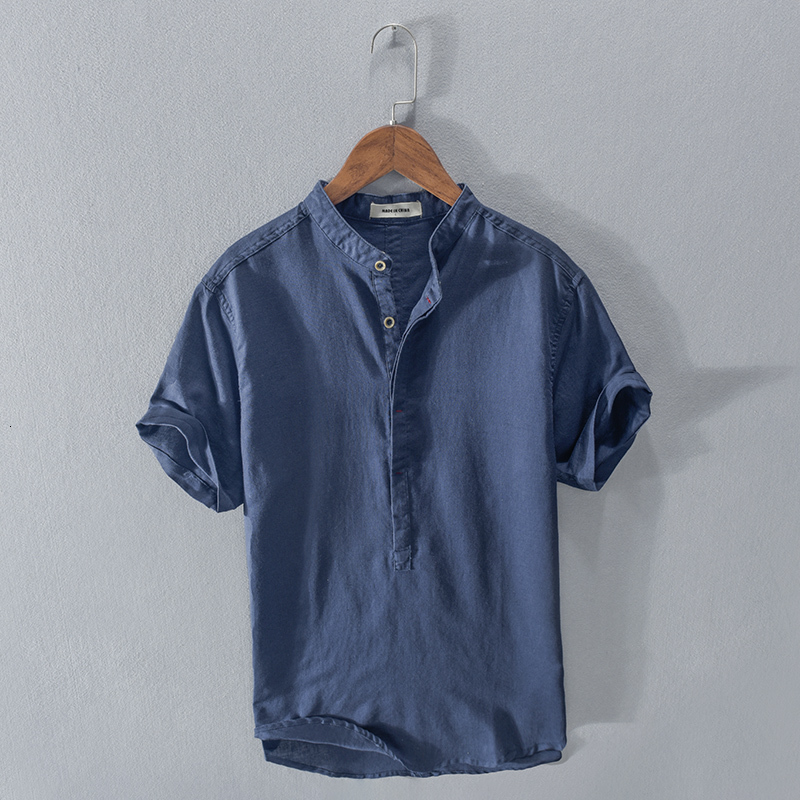 2021 New Stand Collar Summer Fashion Short-sleeved Casual Men Shirts Comfortable Cotton and Linen Mens Shirt Camiseta Chemise Vwqp, Lake blue
2021 New Stand Collar Summer Fashion Short-sleeved Casual Men Shirts Comfortable Cotton and Linen Mens Shirt Camiseta Chemise Vwqp, Lake blue