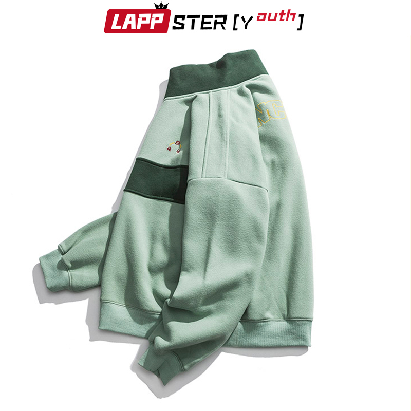 LAPPSTERYouth Harajuku Patchwork Turtleneck Hoodies Pullover Mens Color Block Korean Fleece Sweatshirts Streetwear Clothes 201020