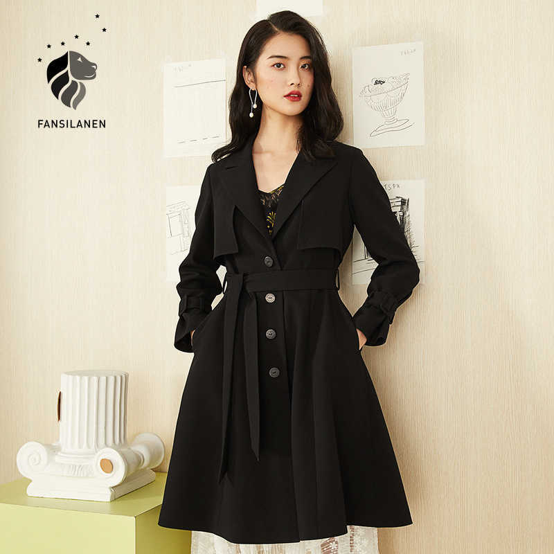 FANSILANEN Black oversized long women trench coat Elegant pink belt office lady windbreaker jacket Female fashion spring 210607
FANSILANEN Black oversized long women trench coat Elegant pink belt office lady windbreaker jacket Female fashion spring 210607