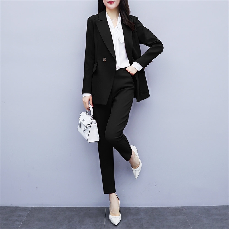 Casual high quality women's suits pants suit Autumn new slim red ladies red jacket small suit Female large size slim trousers T200817