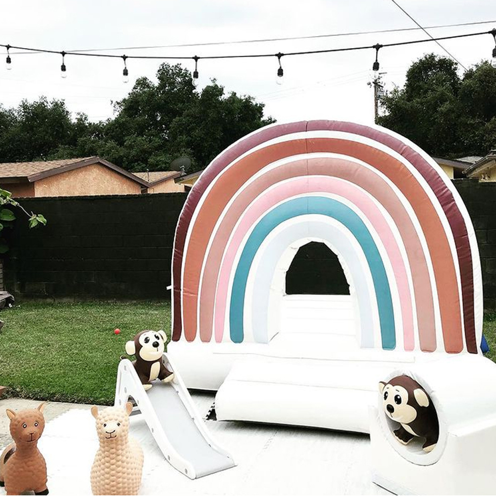 Boho Style Inflatable Bouncy castle Jumper Pogo Rainbow Bounce House With Blower Mini Pastel jumping castle for party
