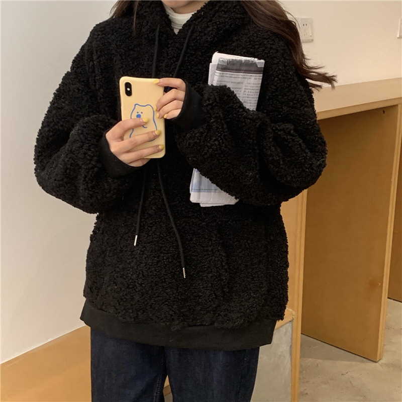 QRWR Women Hoodie Korean Style Winter Casual Cute Kawaii Warm Sweatshirt Loose Female Pocket Oversized Hoodies for Girls 210910