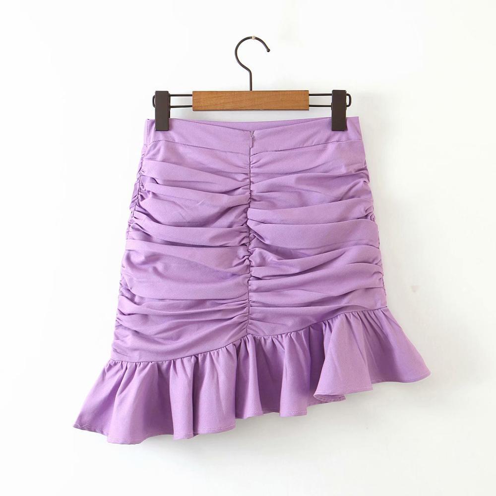Women fashion solid color pleated asymmetrical skirt faldas mujer ladies back zipper vestidos chic hem ruffles skirts QUN654 210306