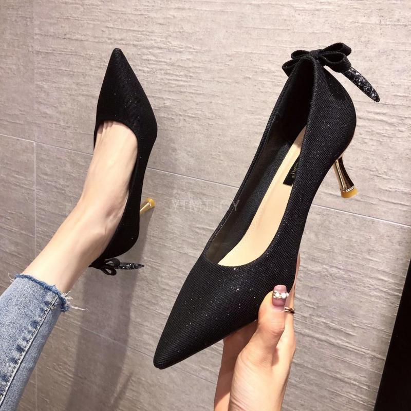 Women New Pointed Toe Autumn And Winter Sexy Design Black High Heels Shiny Bow Decoration Zapatos De Mujer Plataforma, Beige 
Women New Pointed Toe Autumn And Winter Sexy Design Black High Heels Shiny Bow Decoration Zapatos De Mujer Plataforma, Beige
