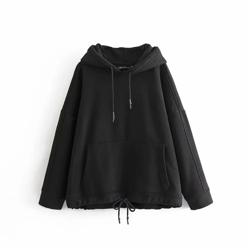 Casual Kangaroo Pocket Sweatshirt Women Long Sleeve Oversized Hoodie Fall Harajuku Hoodie Solid Color 201103