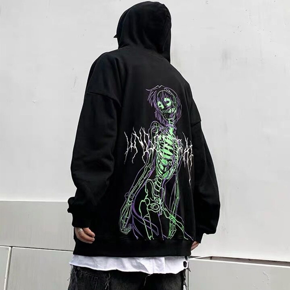 Fluorescent Skull Man Harajuku Hoodie Swatshirt Hip Hop Streetwear Hoodie Casual Cotton Pullover Sweatshirts 201130