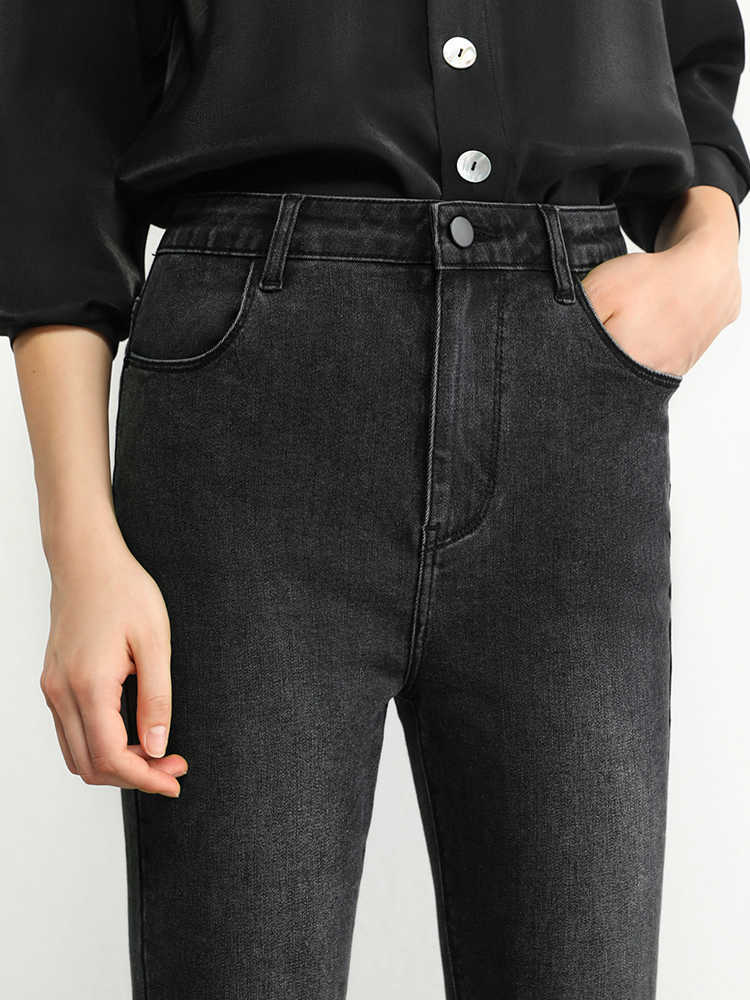 Minimalism Autumn Winter Fashion Women's Jeans High Waist Slim Fit For Ankel-length Pants 12060104 210527