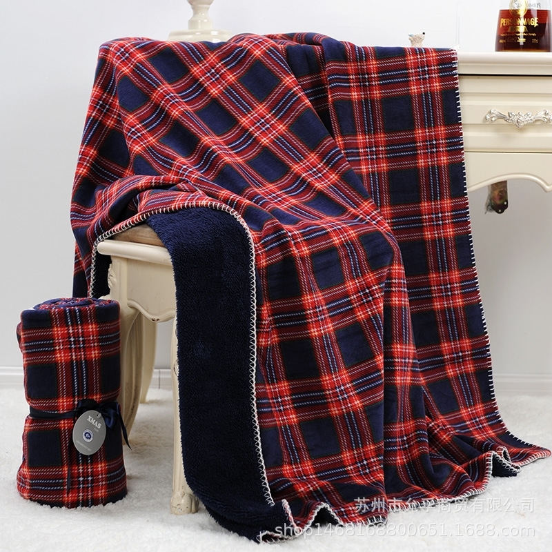160X130cm Scottish grid red plaid 2 l layers coral fleece office nap kids thick bed spread sofa throw blanket 210309