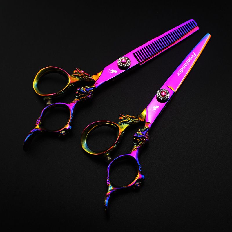 FREELANDER 6.0 inch purple hair scissors cutting / thinning scissors with comb scraper leather case barber scissors