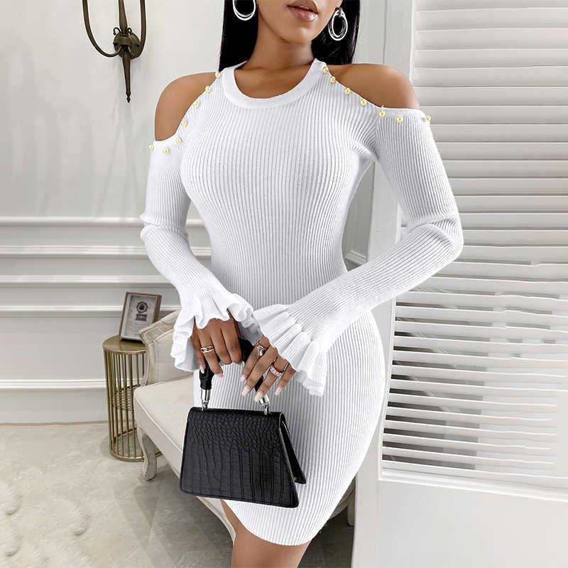 Women Sexy Cold Shoulder Bodycon Mini Dress Long Sleeve Cocktail Party Dresses 210716