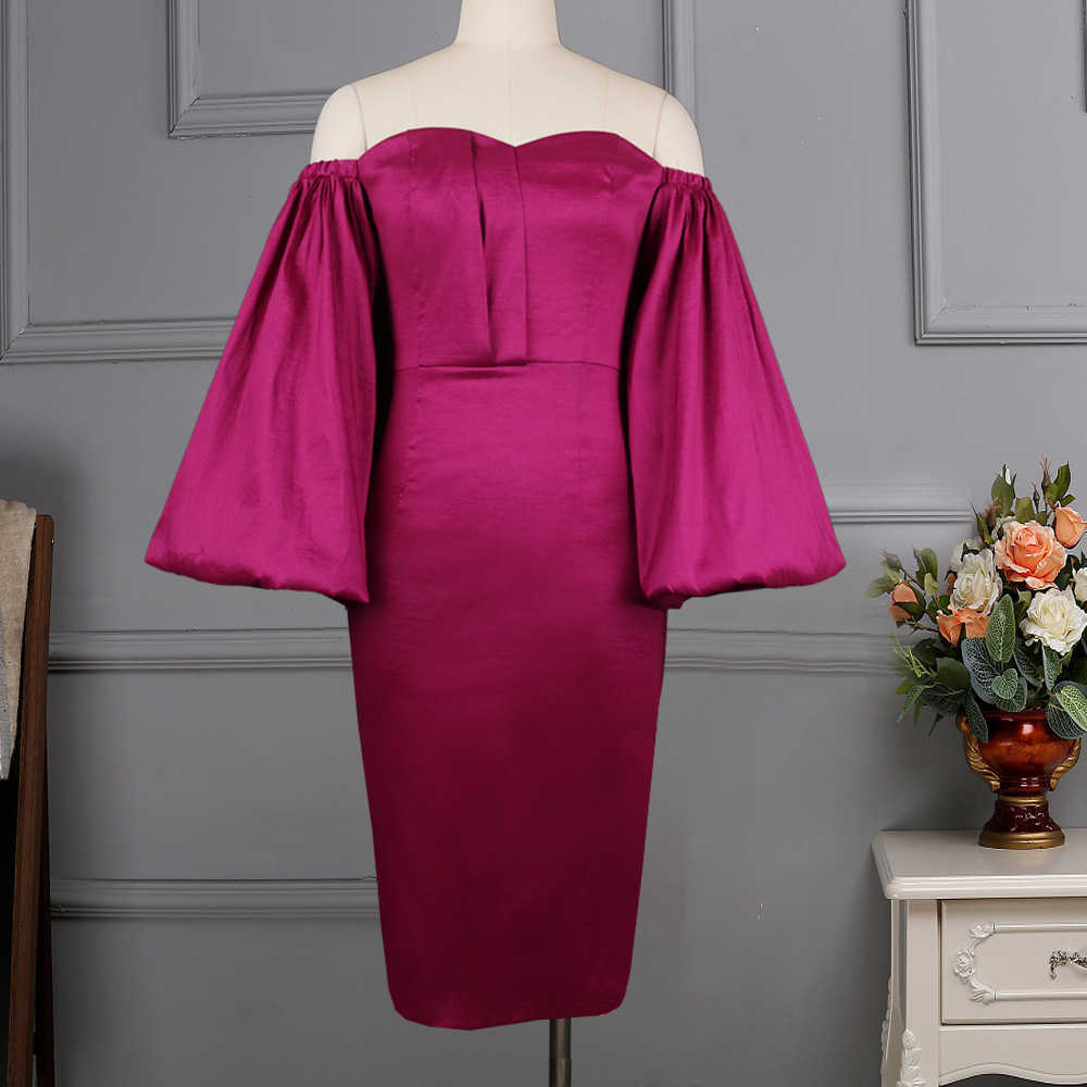 DEAT Women Dress Strapless Three Quarter Sleeve Arrivals Lady Sexy Fashion Temperament Spring Summer 11D1397 210709