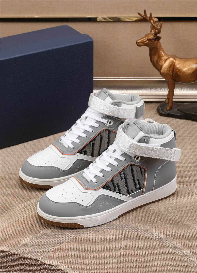 2022 Luxury Designer Dress Shoes B27 Mid-top Sneaker Gray and White Smooth Calfskin with Beige and Black Shoe with Original Box, Don't buy it