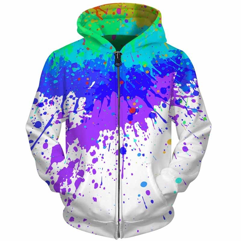 Cloudstyle 3D Men Hoodies Zip Up Splatter Color Paint Stains 3D Print Streetwear Casual Jacket Men Women Outwear Plus Size 5XL 201104