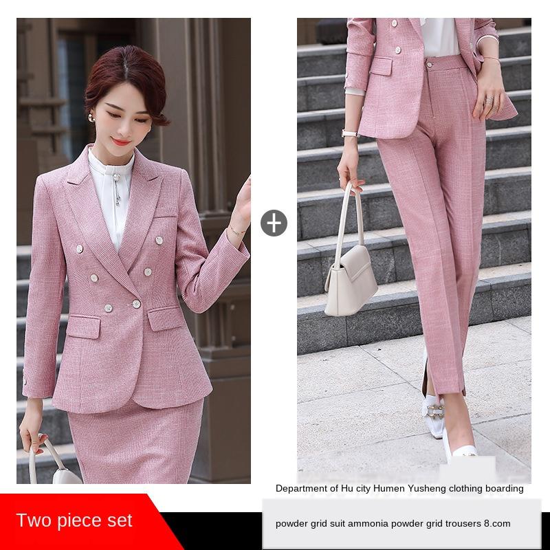 S-4XL Plus Size Professional Women's Suit 2021 New Autumn and Winter Temperament Slim Double Row Women's Jacket Slim Trousers