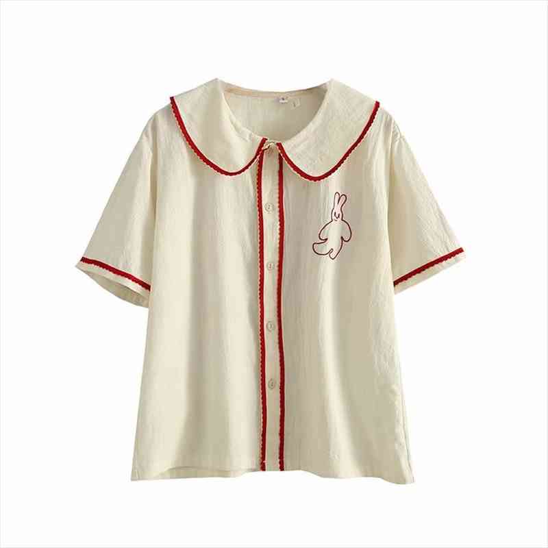 beige women blouses cartoon rabbit embroidery wave pattern blouse summer short sleeve peter pan collar sweet style shirt, White
beige women blouses cartoon rabbit embroidery wave pattern blouse summer short sleeve peter pan collar sweet style shirt, White