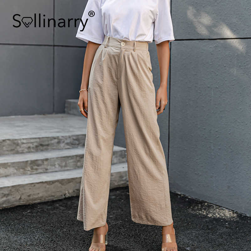 Sollinarry Casual wide leg solid ladies long pants High street spring loose trousers Fashion office women pants steetwear 210709