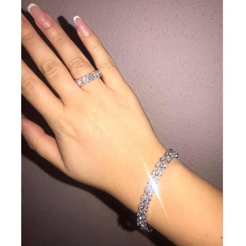 New Fashion Olive Leaf Chain Bracelet Iced Out Cubic Zirconia Bangle Bracelets Women Wedding Engagement Party Aniversary Jewelry for Bridal