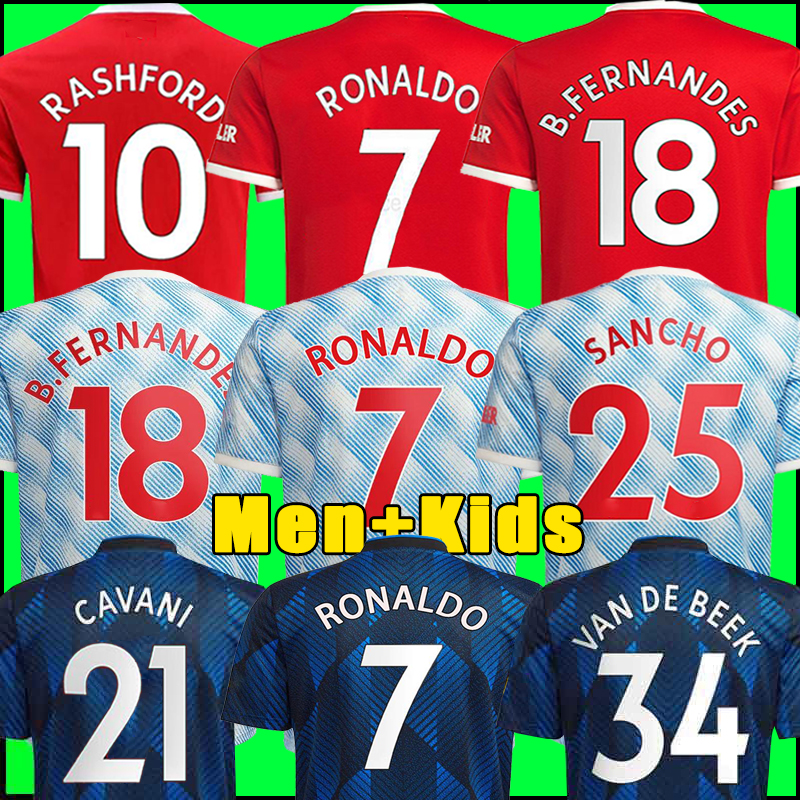 21 22 SANCHO RASHFORD jerseys 2021 2022 MANCHESter POGBA RONALDO MARTIAL SHAW VAN DE BEEK B. FERNANDES LINGARD UNITED GREENWOOD UTD soccer football shirt man kids kit9, 21/22 3rd kids kit